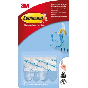 Haczyki samoprzylepne Command, małe przezroczyste haczyki, 4 sztuki, do 450g wagi.