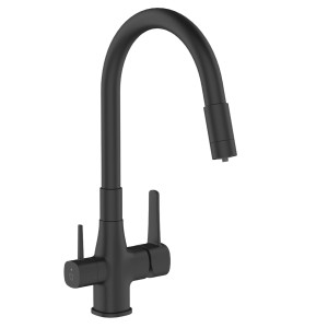 Czarna bateria jednouchwytowa t.b.t. z wysoką wylewką do kuchni.