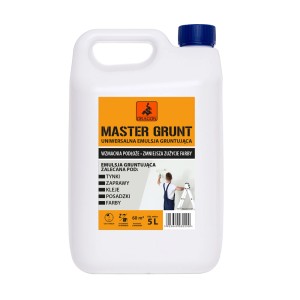 Kanister z gruntem głębokopenetrującym Dragon, odpowiedni do tynków, zapraw, klejów, posadzek i farb.