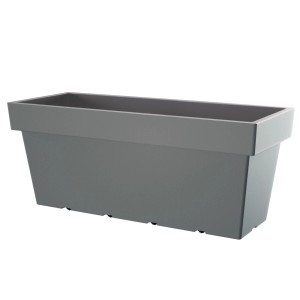 Szara skrzynka na kwiaty t.b.t. do ogrodu lub na balkon.