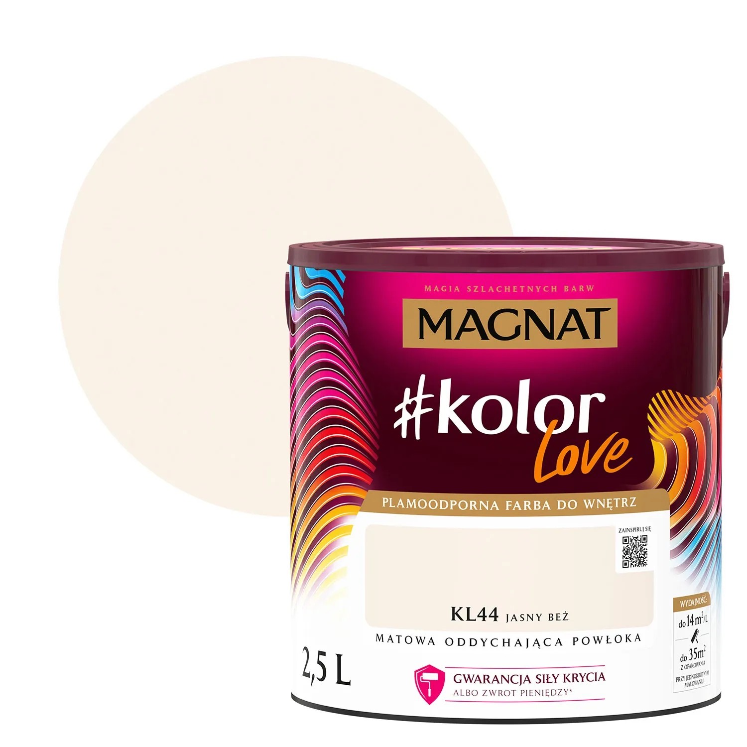 Farba Magnat #kolorLove KL44 Jasny Bez, puszka 2,5L, beżowa farba do ścian.
