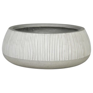 Biała, okrągła misa Ficonstone, Ø 35 cm, z pionowymi rowkami na rośliny.