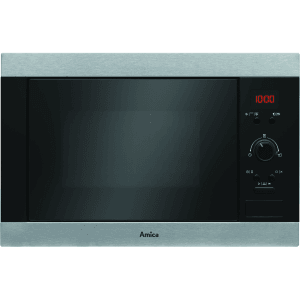 Kuchenka mikrofalowa Amica, srebrna, z wyświetlaczem cyfrowym. Kompaktowe urządzenie kuchenne do podgrzewania i rozmrażania.