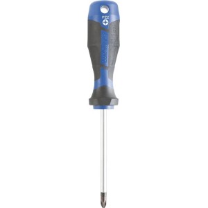 Śrubokręt LUX Comfort PZ2, 100 mm, z niebiesko-czarną rączką i krzyżowym grotem.