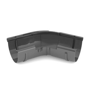 Szary plastikowy narożnik rynny dachowej do systemów rynnowych.