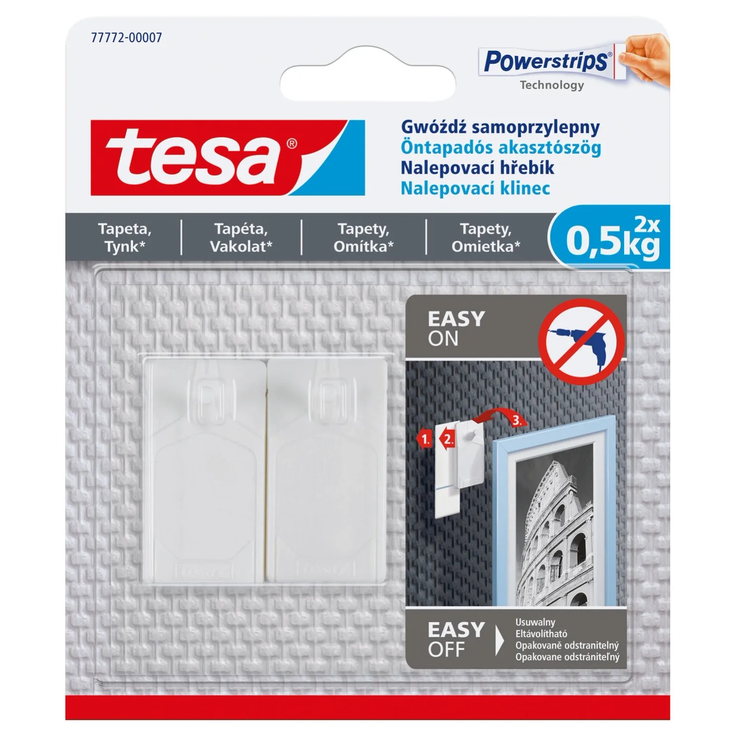 Tesa Gwóźdź samoprzylepny do tapet, 2 szt. do 0,5kg