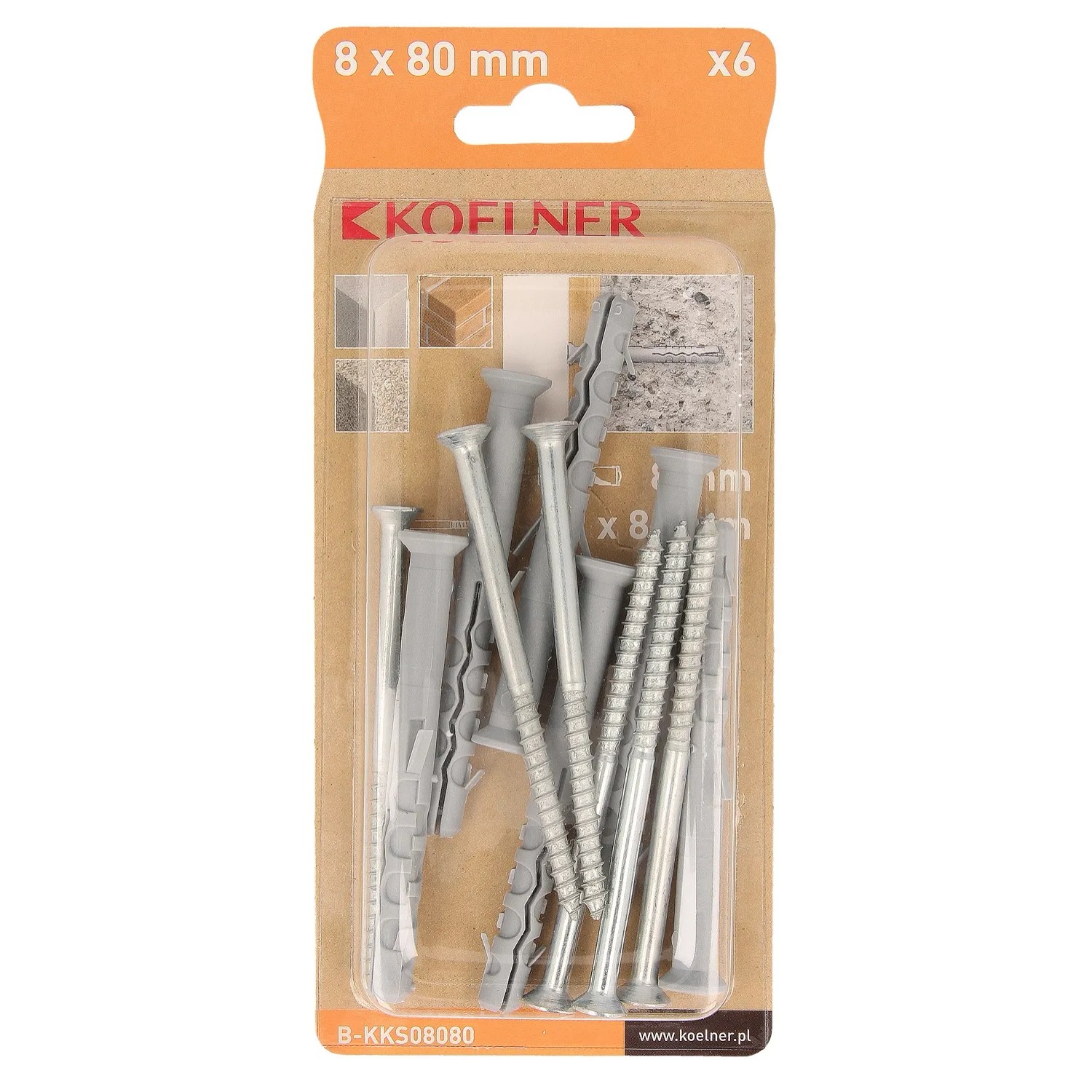 Koelner Kołek KKS ramowy 8x80mm z wkrętem PZ 6 szt.