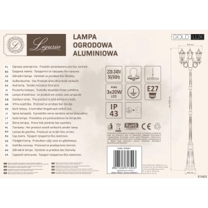 Polux Latarnia ogrodowa LIGURIA 3xE27 max. 20W 2,5 m czarna