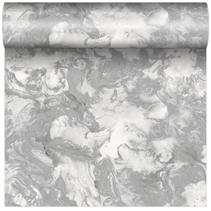 t.b.t. Tapeta dekoracyjna z efektem marmuru w kolorze szarym i białym.