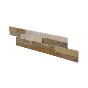 Dekoracyjny panel ścienny o wyglądzie kamienia w różnych odcieniach brązu.