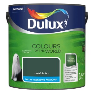 Farba do ścian Dulux, kolor Zieleń Boho. Kolorowe farby do ścian.