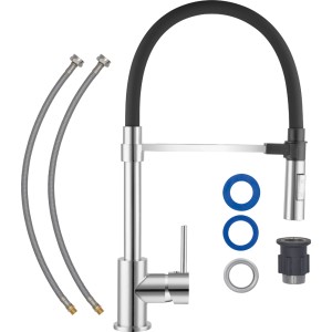 Bateria jednouchwytowa t.b.t. z wyciąganą wylewką, chrom, z akcesoriami.