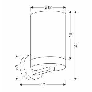 Rysunek techniczny kinkietu t.b.t. z wymiarami.