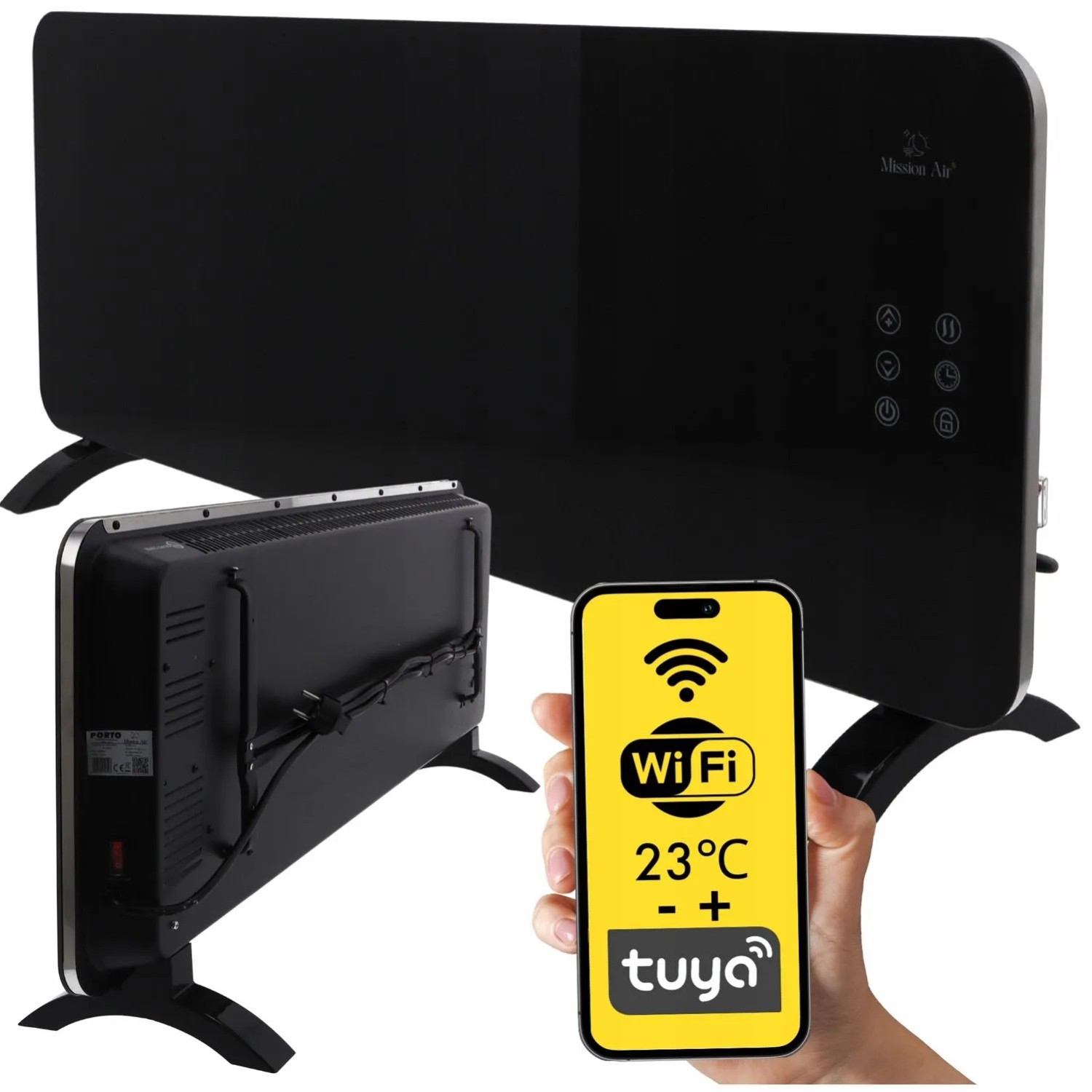 Mission Air Konwektor elektryczny Porto czarny WiFi 2400W