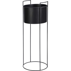 Czarny metalowy stojak na kwiaty t.b.t. do użytku wewnętrznego.