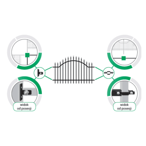Szczegóły montażu ogrodzeń metalowych t.b.t, w tym widoki i mocowania.
