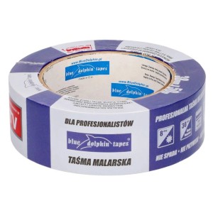 Rolka taśmy malarskiej Blue Dolphin, biało-niebieska, dla profesjonalistów.