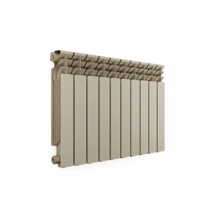 Beżowy grzejnik t.b.t., widok z boku.