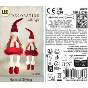Figurka ANIOŁ LED siedzący 55 x 14 cm czerwony
