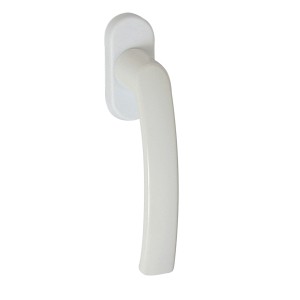 Biała klamka okienna t.b.t. do okien i drzwi balkonowych.