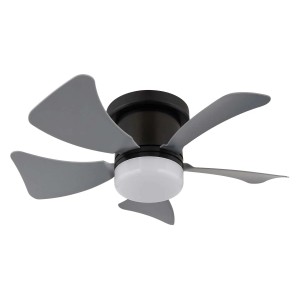 Szary t.b.t. LED Plafony z pięcioma łopatkami i zintegrowaną lampą.