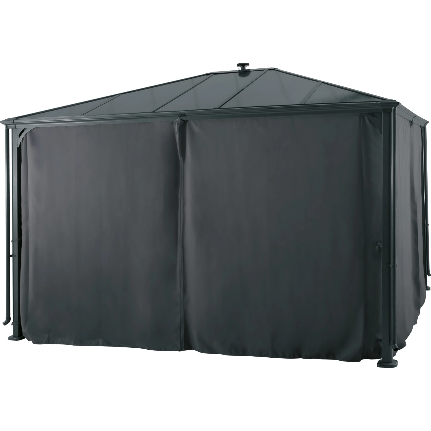 Antracytowa altana New Harmony 300x360 cm z panelami bocznymi i dachem.