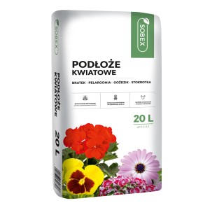 Worek ziemi do kwiatów Sobex, 20L, odpowiedni dla bratków, pelargonii, goździków i stokrotek.