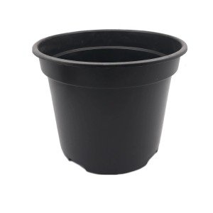 Czarna doniczka do kwiatów do roślin domowych i ogrodowych.