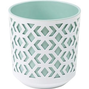 Biało-miętowa doniczka Aztek Ø 25,5 cm z wzorem kratki do wnętrz.