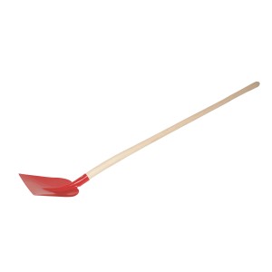 Szpadel Holsteiner z czerwoną blachą i drewnianym trzonkiem, długość 130 cm.