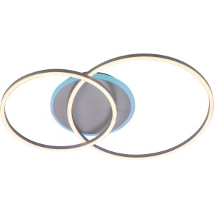 Nowoczesna lampa sufitowa LED Plafony z dwoma splecionymi pierścieniami i okrągłą podstawą.