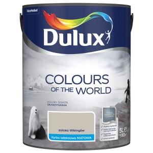 Wiadro z farbą Dulux Colours of the World, odcień Zatoka Wikingów (Zatoka Wikingów), matowa farba lateksowa do ścian.