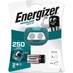 Latarka czołowa Energizer HDL10, 250 lumenów, z bateriami. Idealna na kemping i do aktywności na świeżym powietrzu.