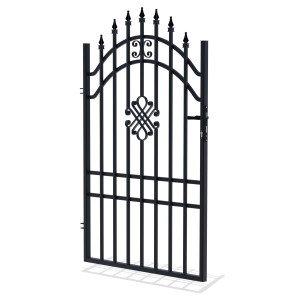 Czarna metalowa furtka t.b.t. do ogrodzeń ogrodowych.