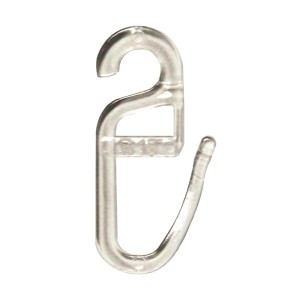 Przezroczysty plastikowy haczyk do zasłon na karnisze.