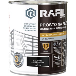 Puszka farby antykorozyjnej Rafil, RAL 9005 głęboka czerń, do metalu, 3w1.