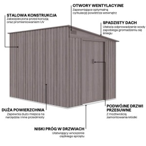 Domek ogrodowy metalowy Jasper Light Wood - 214x257 cm, wys. 193 cm