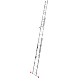 Wielofunkcyjna drabina Krause Tribilo 3x12 szczebli, rozłożona. Aluminiowa drabina do użytku zewnętrznego.