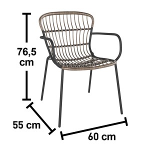 Wymiary krzesła ogrodowego t.b.t.: wysokość 76,5 cm, głębokość 55 cm, szerokość 60 cm.