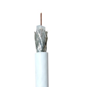 Biały kabel koncentryczny 90 dB na metry do instalacji antenowych i satelitarnych.