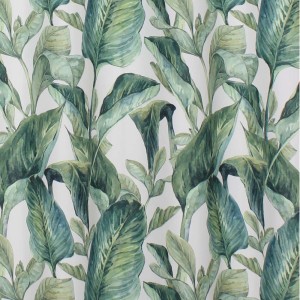 Zasłona t.b.t. ze wzorem zielonych liści.