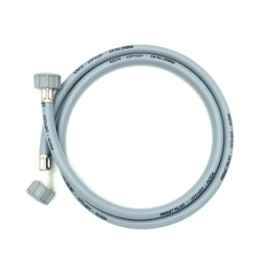 Szary wąż do pralki z dwoma szarymi złączkami.