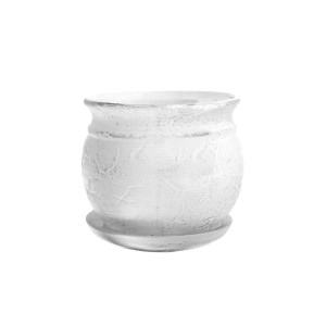Doniczka z podstawką Kamień biały mat - 25 cm