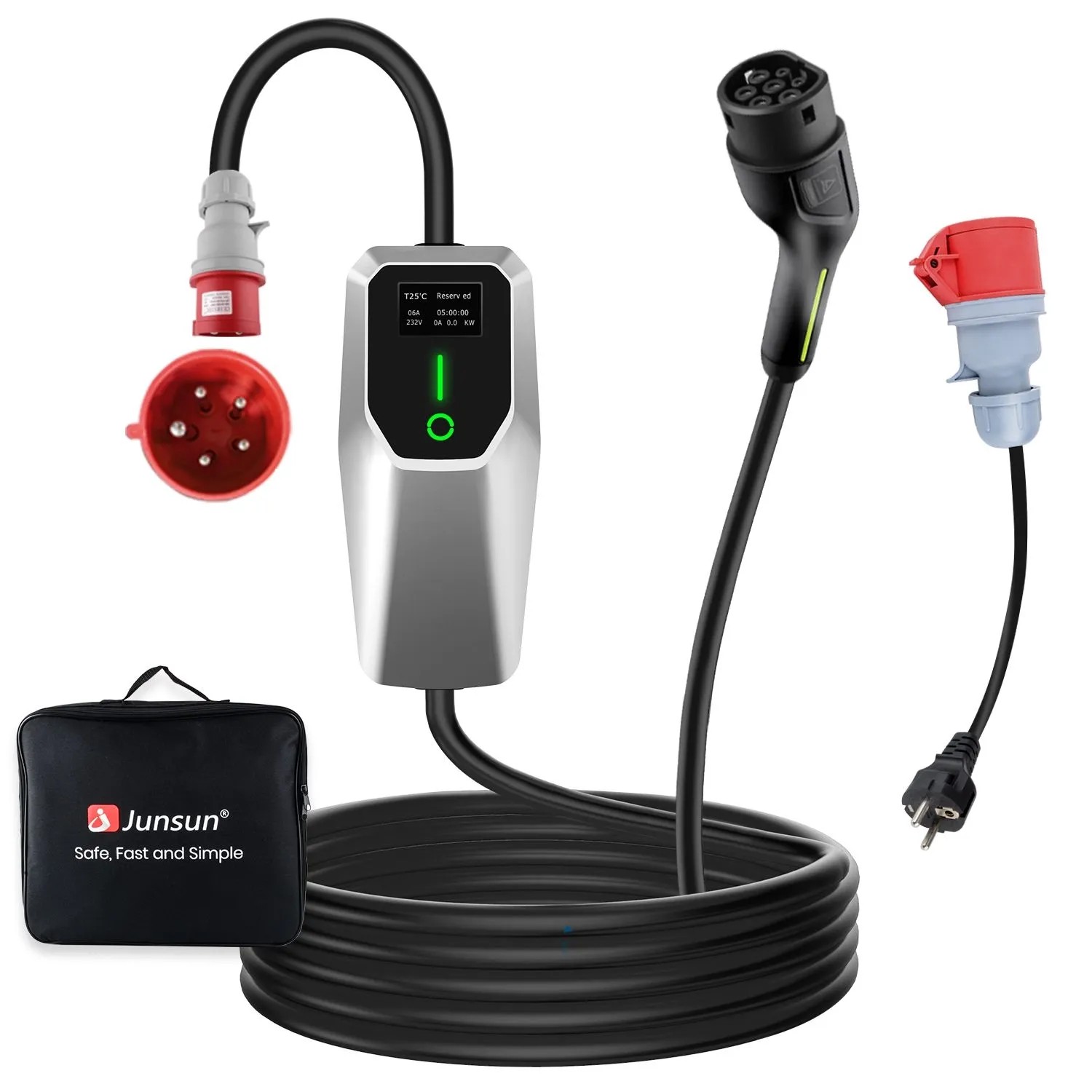 Junsun Ładowarka EV 11 kW 5 m Kabel Typ 2 3-fazowy 6-16A z Adapter