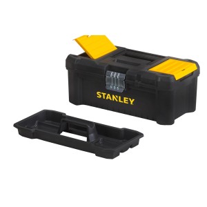 Skrzynka narzędziowa Stanley Essential 12,5 cala z metalowymi zatrzaskami i wyjmowaną tacką.