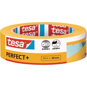 Taśma malarska tesa® Perfect+ 50m x 30mm, żółta taśma maskująca do ostrych krawędzi malarskich.