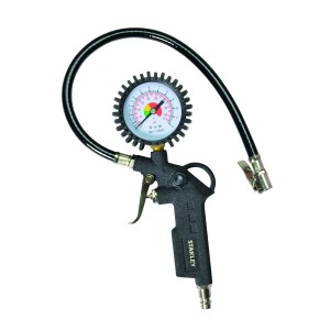 Pistolet do pompowania opon Stanley, akcesorium do sprężarek z manometrem i wężem.