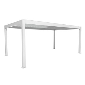 Biała pergola Biohort 6 x 3,5 m: Nowoczesne zadaszenie tarasu z dachem lamelowym.
