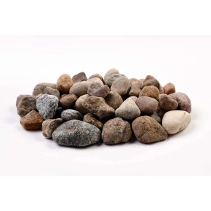 Dekoracyjne kamienie żwirowe w różnych odcieniach brązu i szarości.