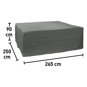 Szary pokrowiec ochronny na meble ogrodowe, 265x250x90 cm, z zamkami błyskawicznymi.
